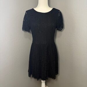 Lulus Devotion Black Lace Mini Skater‎ Dress - Size L